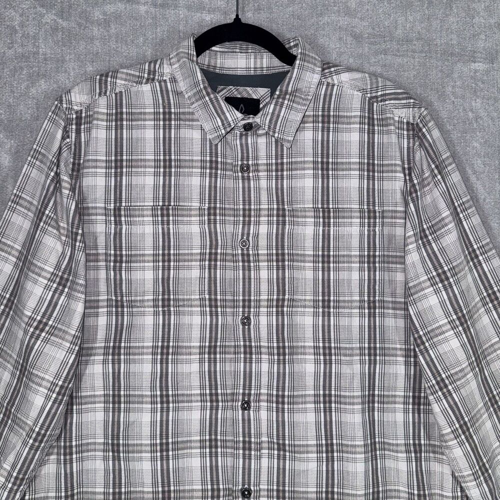 prAna Holton Men’s Medium Gray Plaid Long Sleeve Shirt Lightweight Flannel